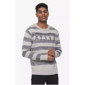 Harry Potter LS Striped Grey Knit Sweater "Azkaban Prison" - Size Large